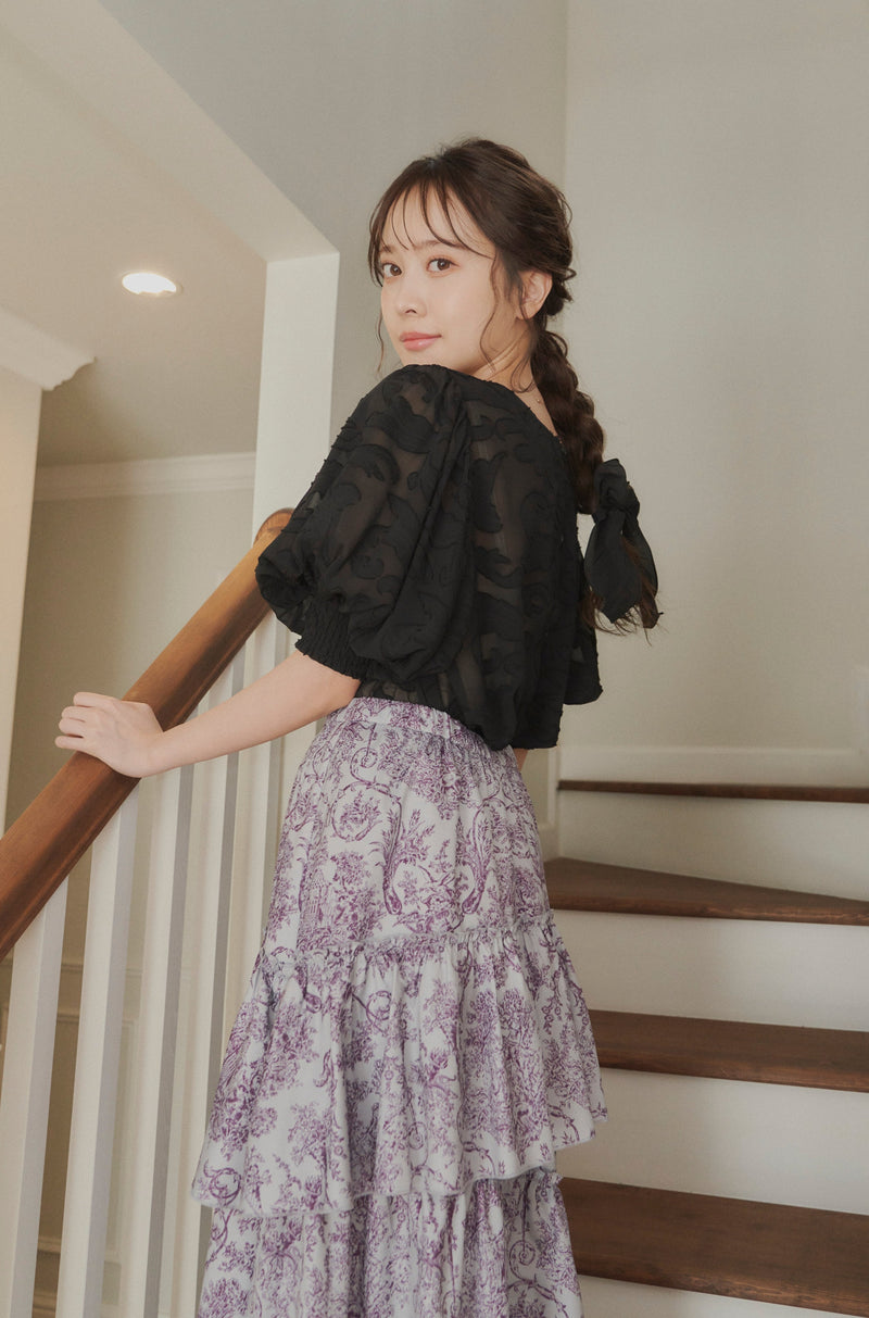 sheer jacquard volume blouse