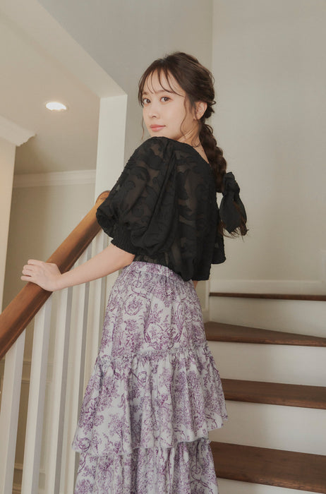 sheer jacquard volume blouse