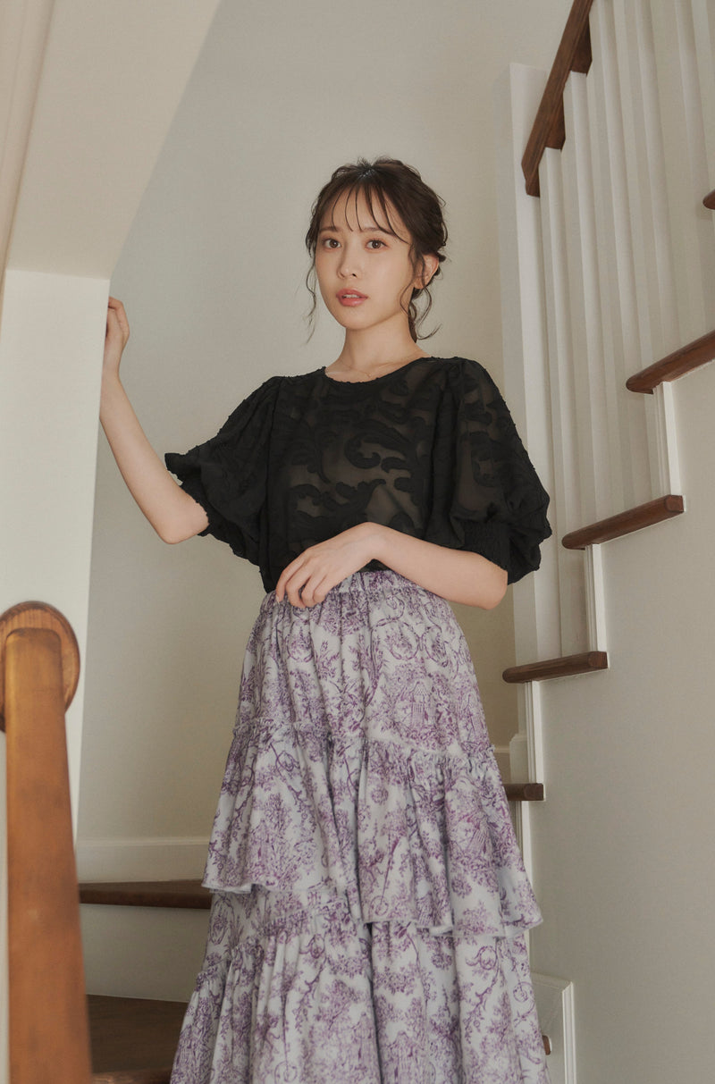 sheer jacquard volume blouse