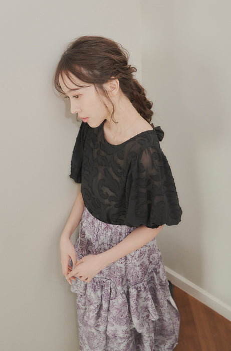 sheer jacquard volume blouse