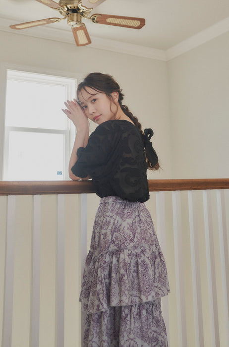 sheer jacquard volume blouse