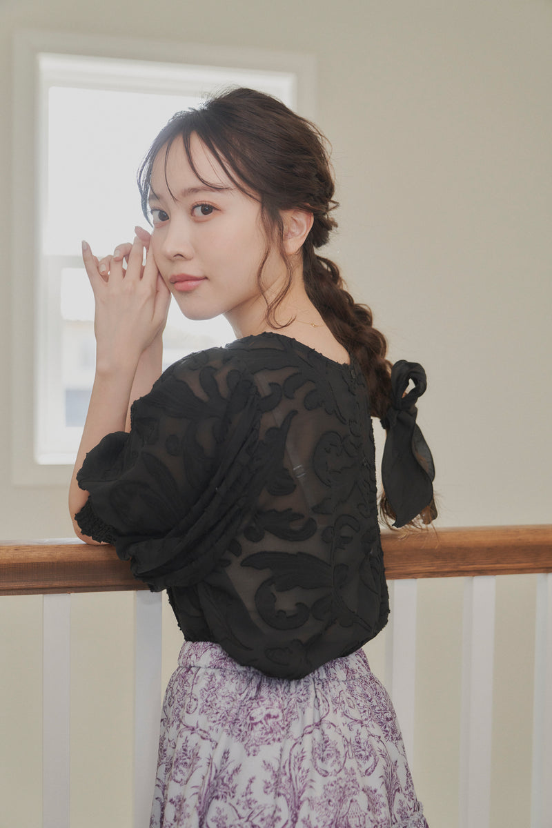 sheer jacquard volume blouse