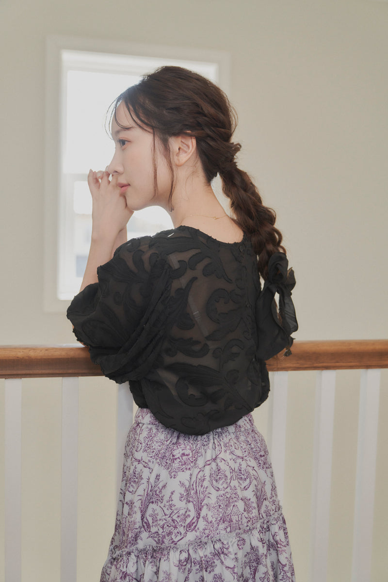 sheer jacquard volume blouse
