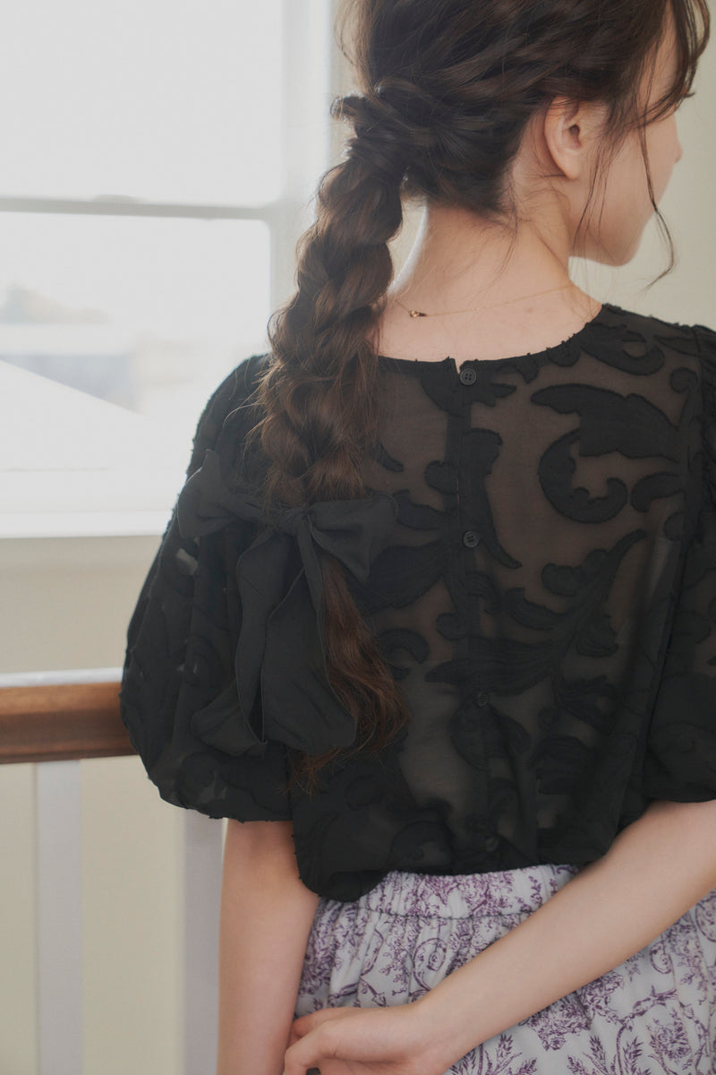 sheer jacquard volume blouse