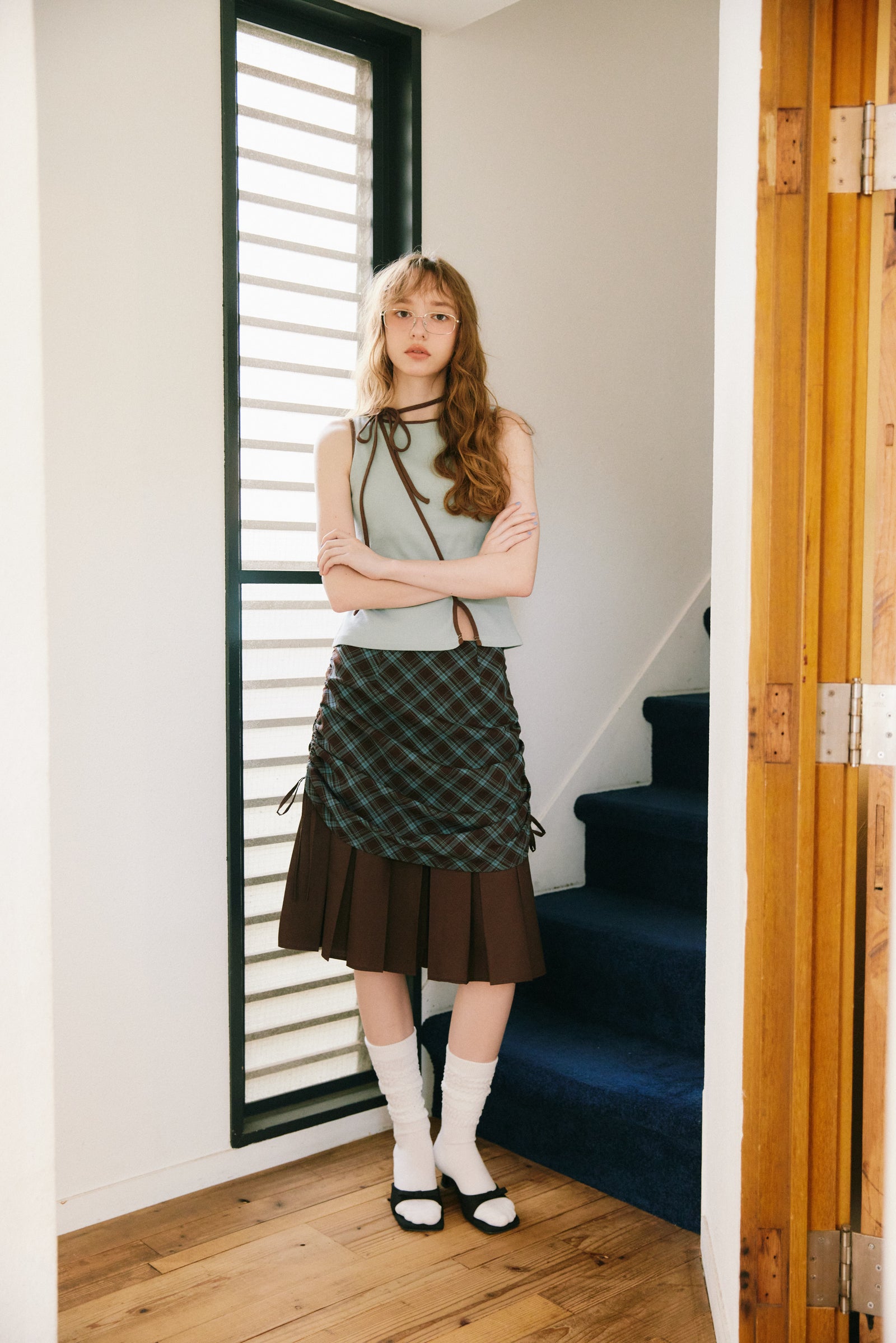 drawstring check pleats skirt – idem