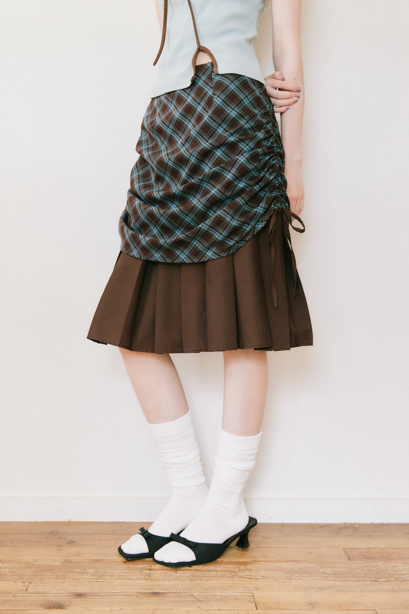 drawstring check pleats skirt – idem