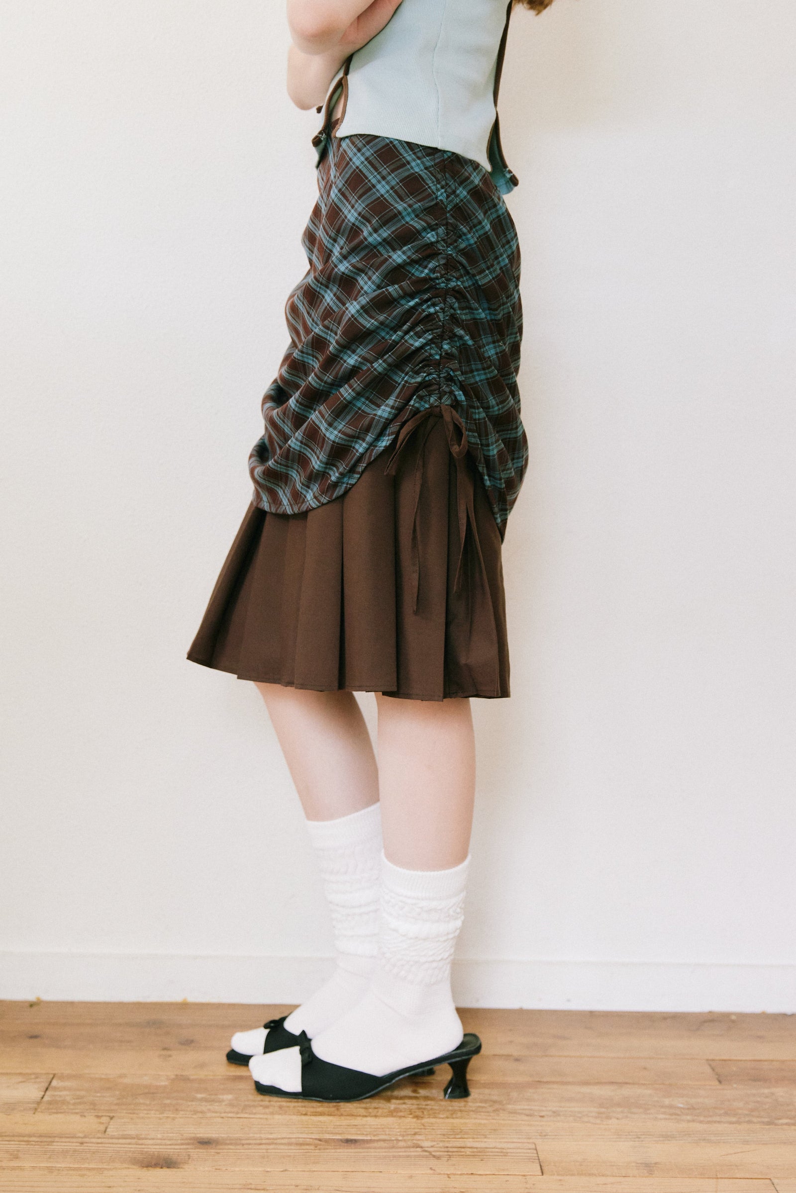 drawstring check pleats skirt – idem