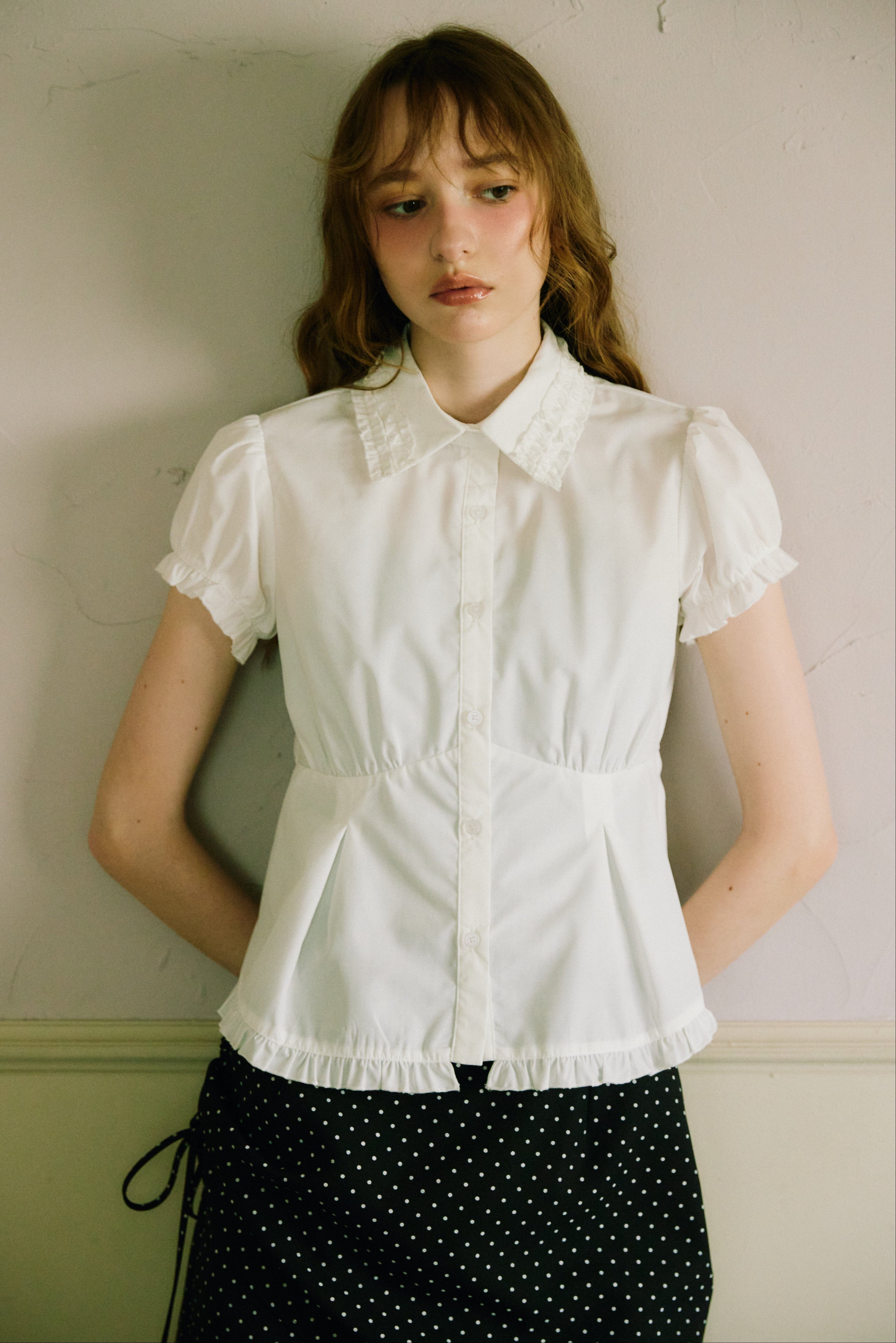 frill collar peplum blouse