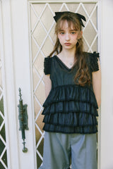 sheer frill tiered blouse