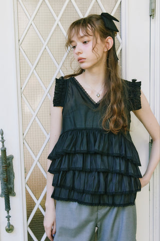 sheer frill tiered blouse