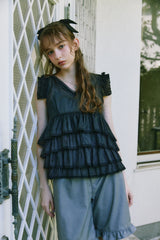 sheer frill tiered blouse