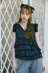 sheer frill tiered blouse