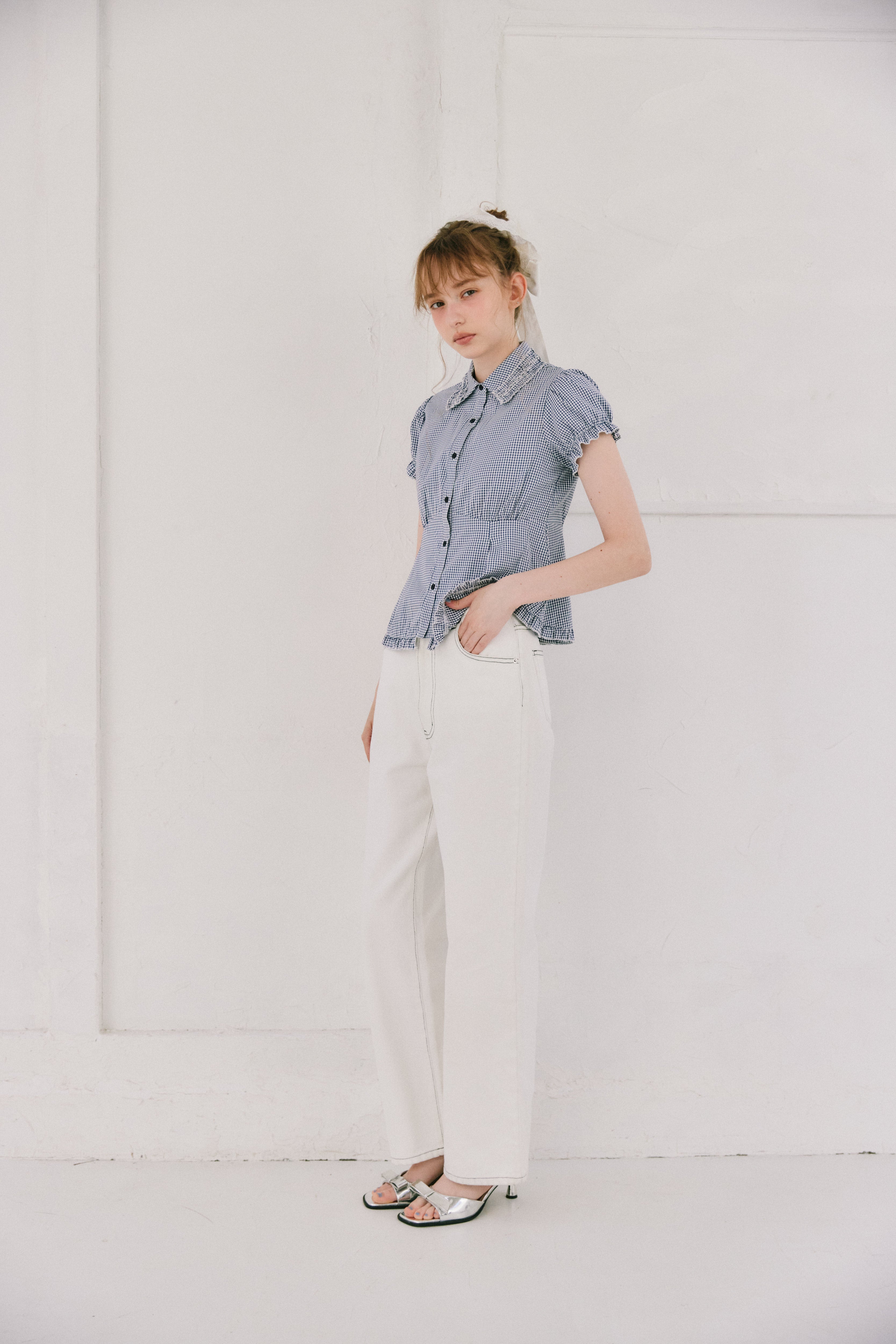 frill collar peplum blouse