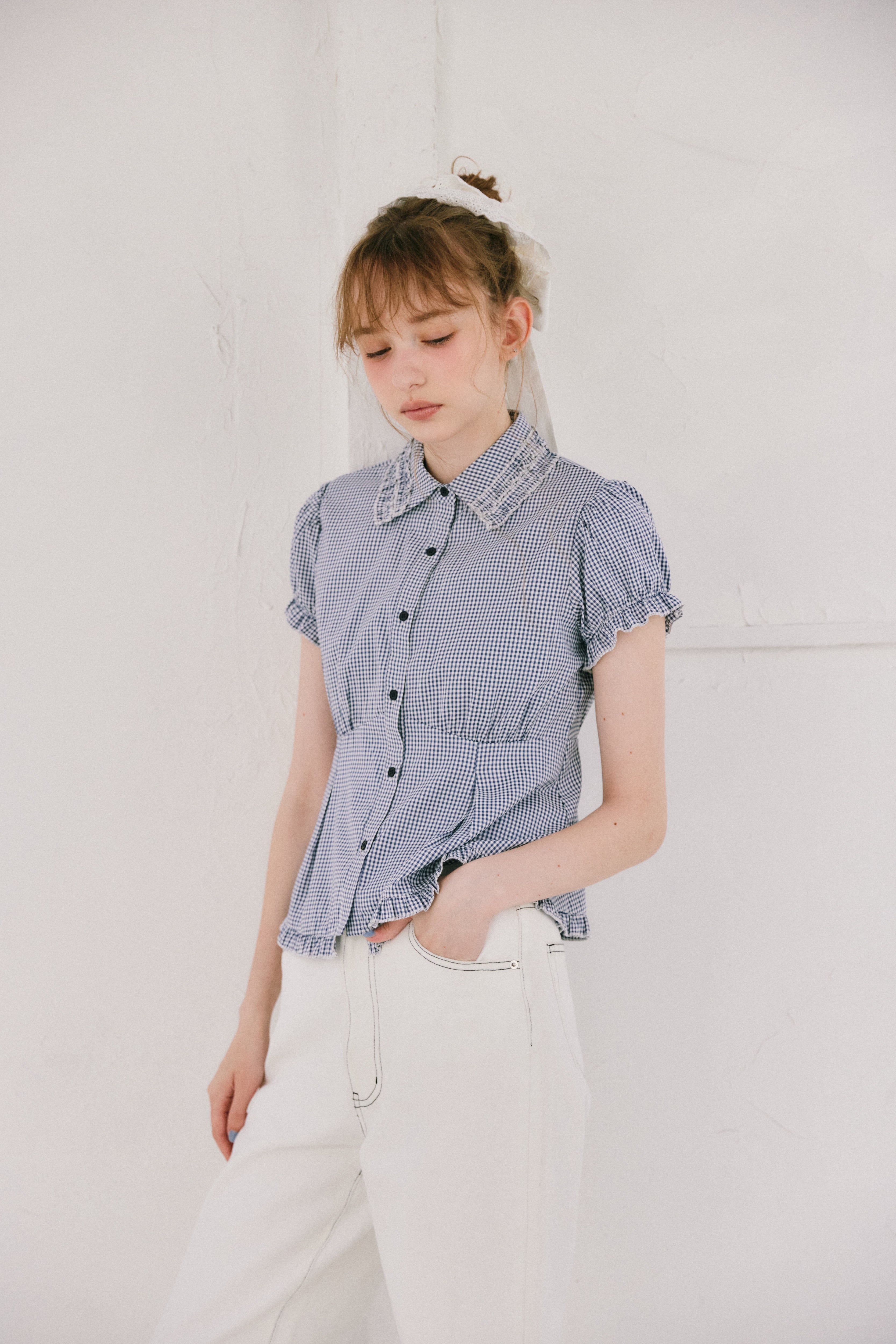 frill collar peplum blouse
