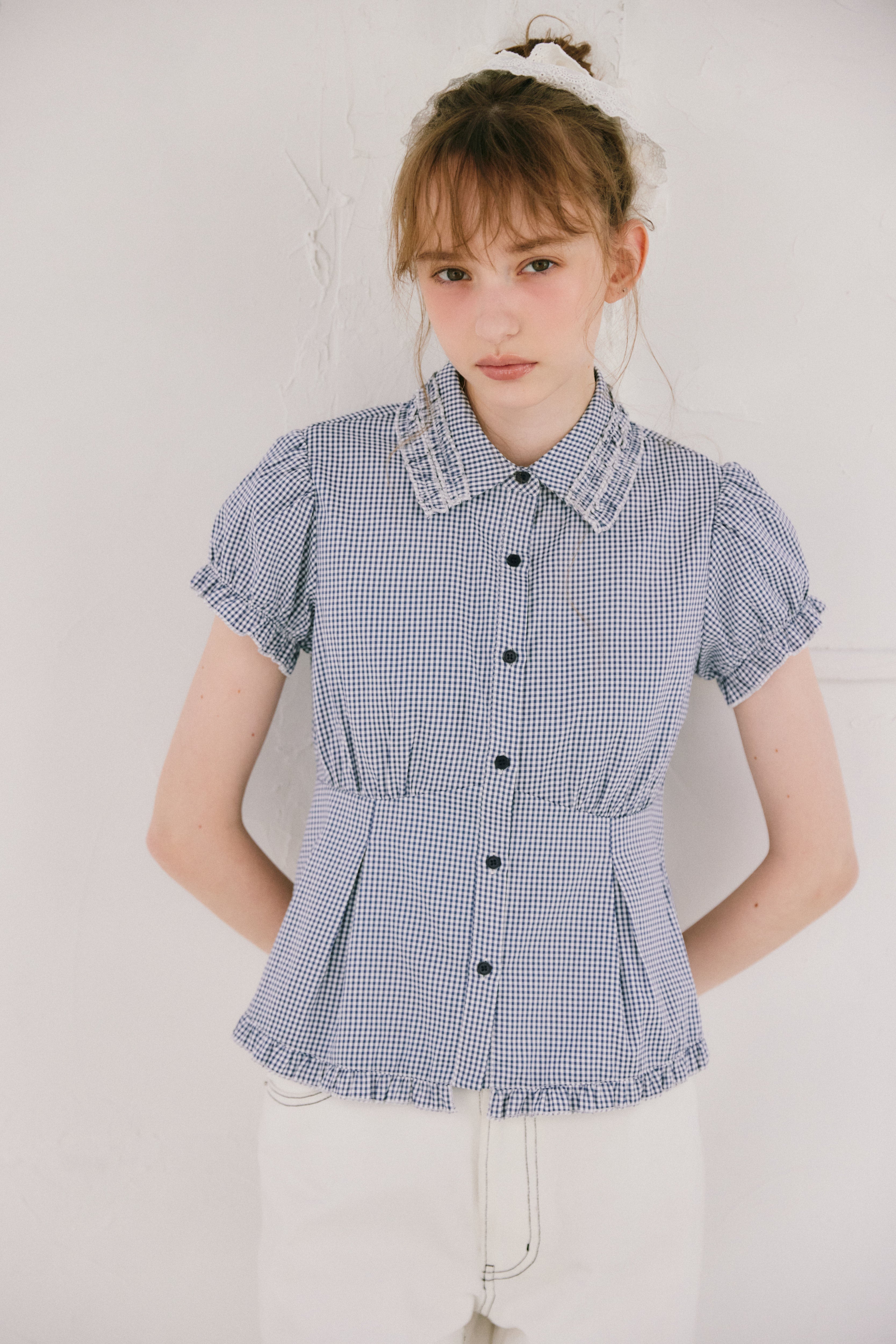 frill collar peplum blouse