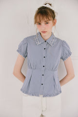 frill collar peplum blouse
