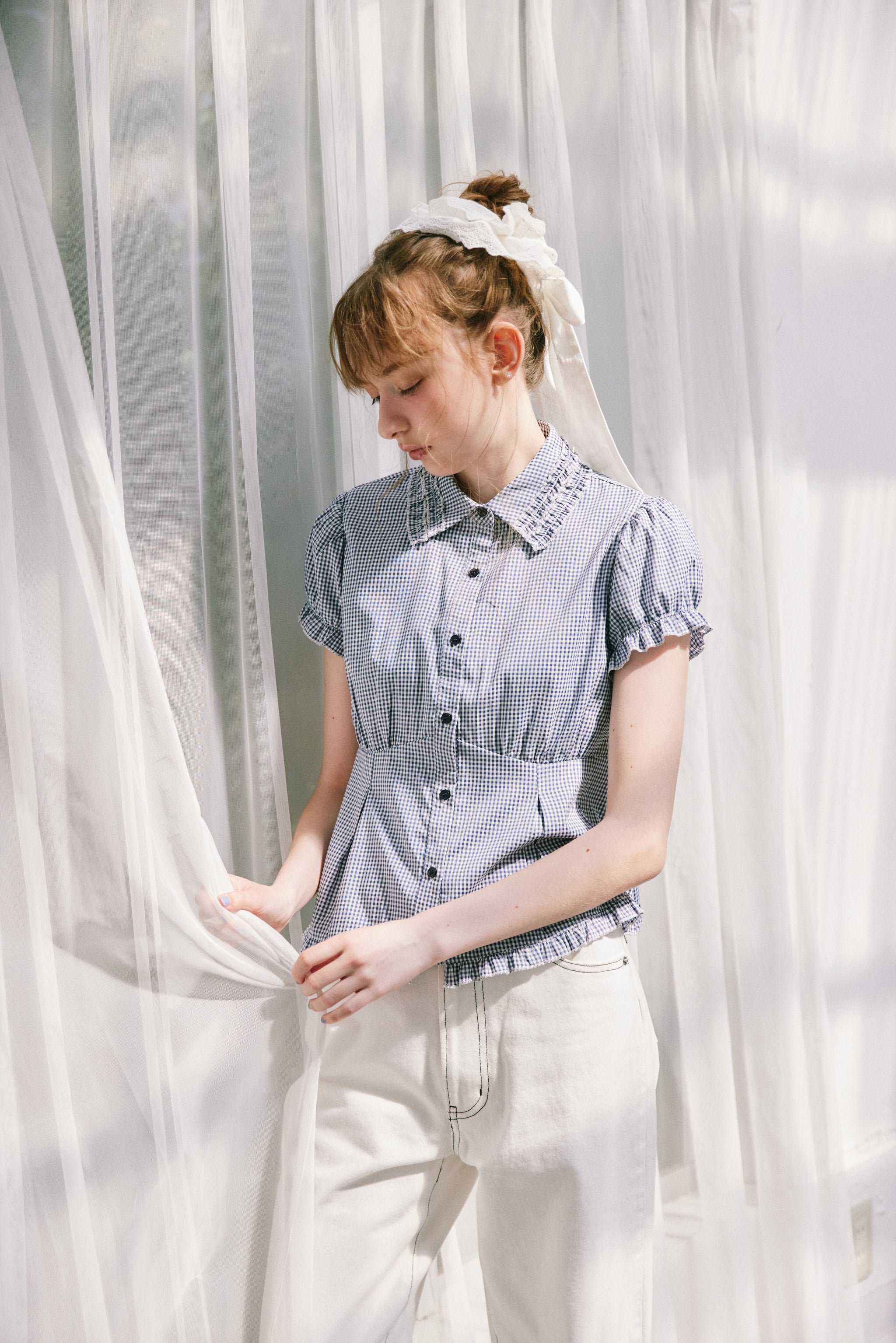 frill collar peplum blouse