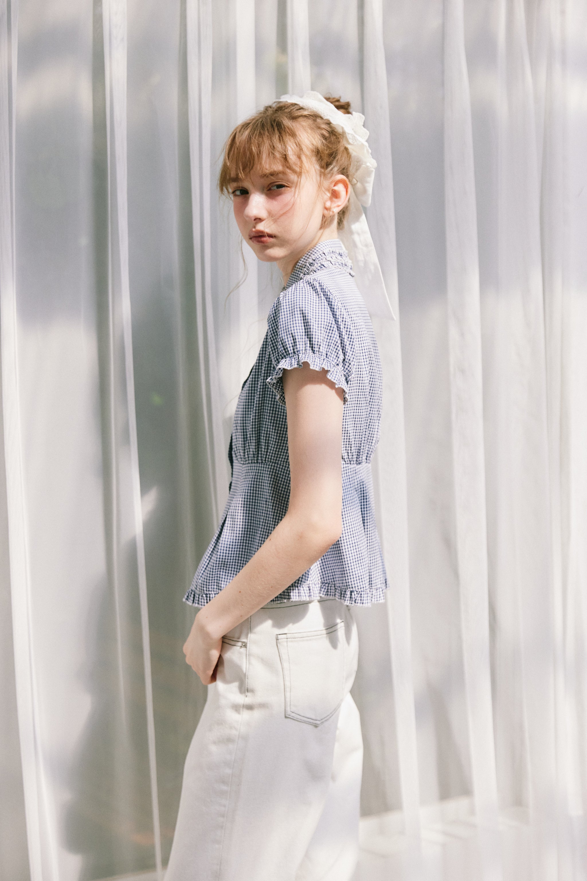 frill collar peplum blouse