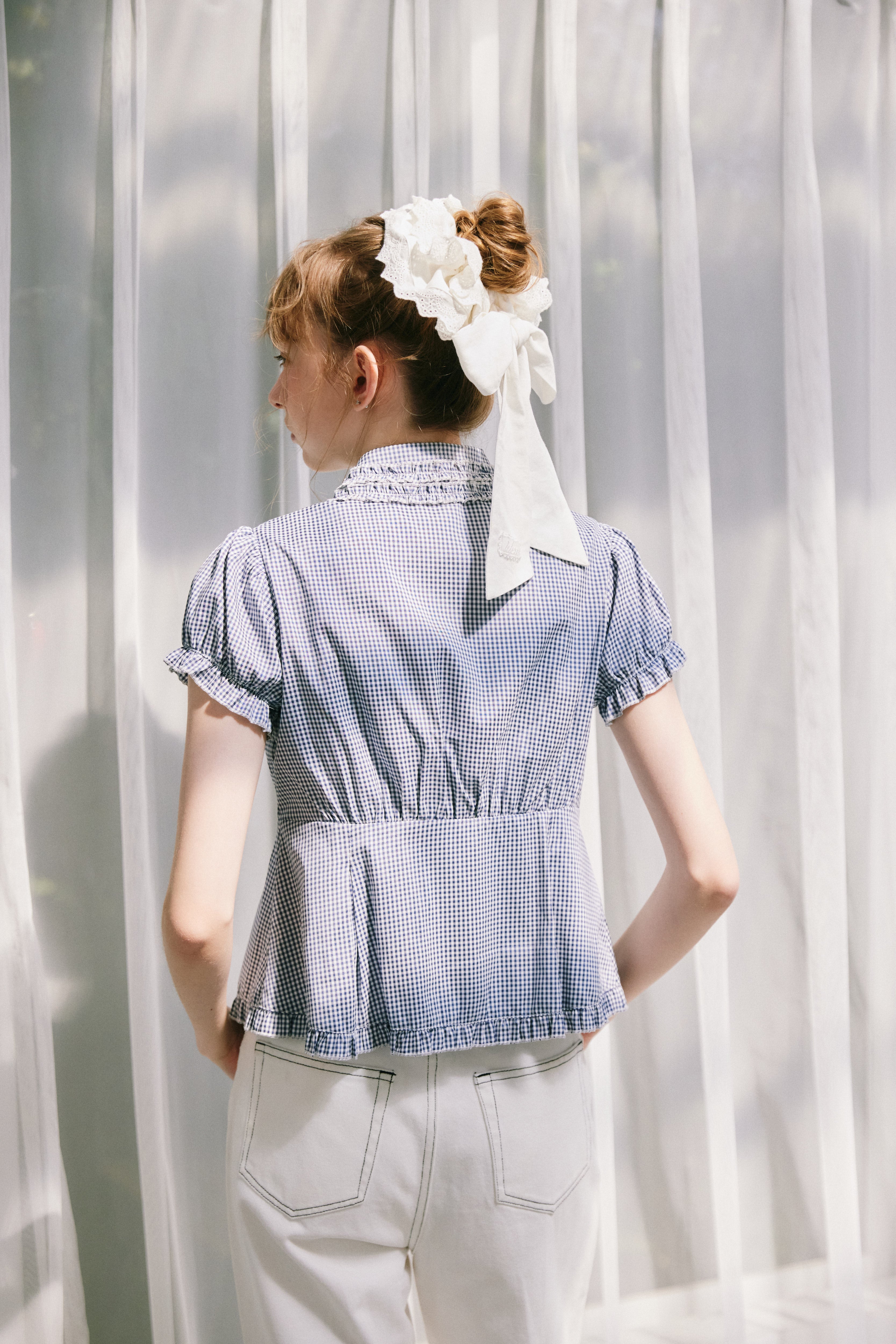 frill collar peplum blouse