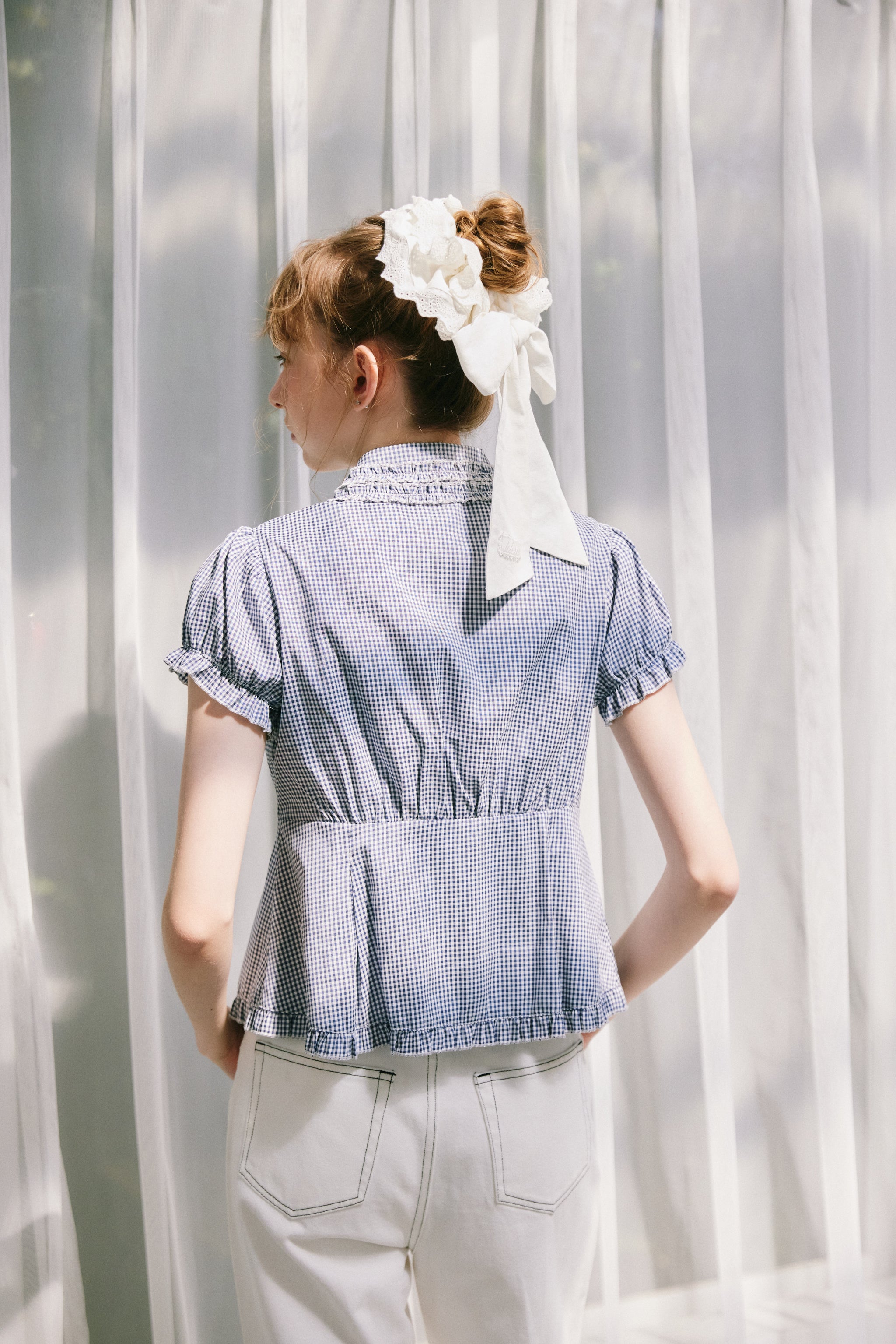 frill collar peplum blouse
