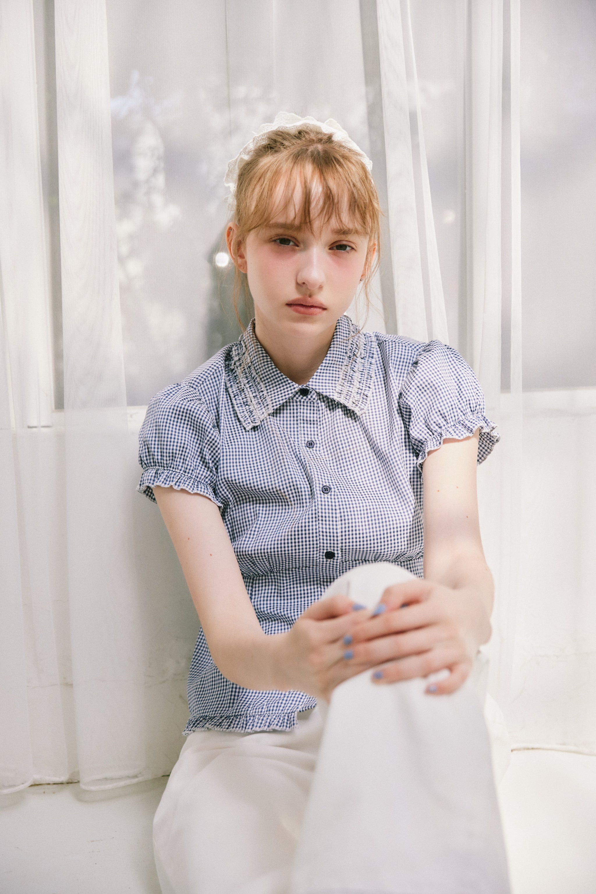 frill collar peplum blouse