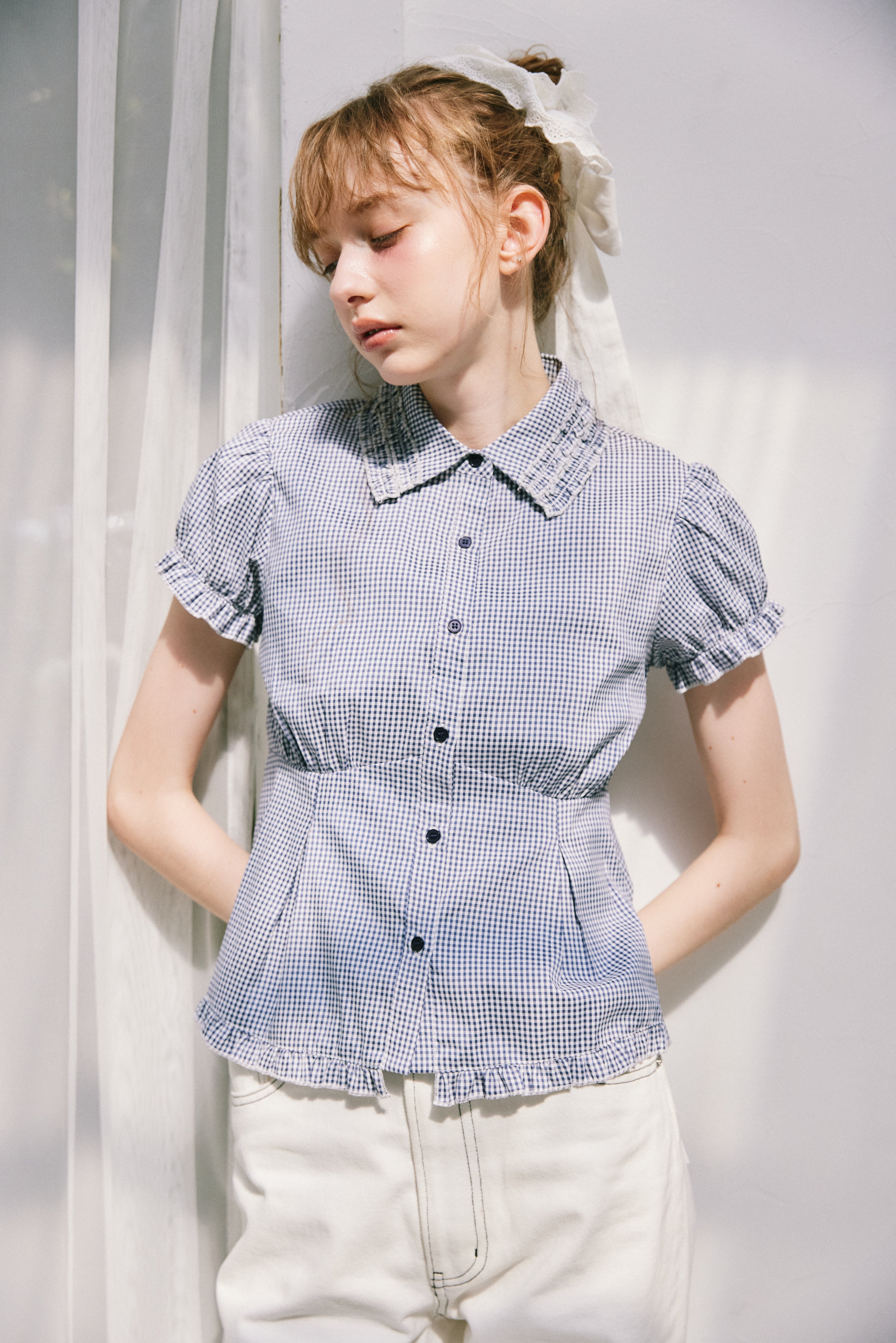 frill collar peplum blouse