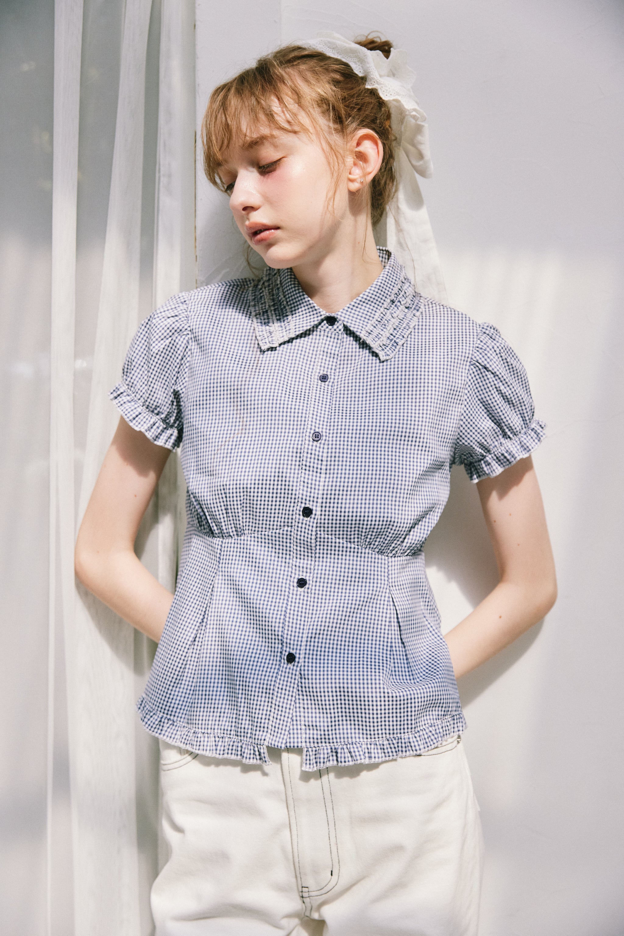 frill collar peplum blouse