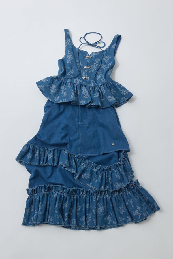 flower jacquard denim bustier