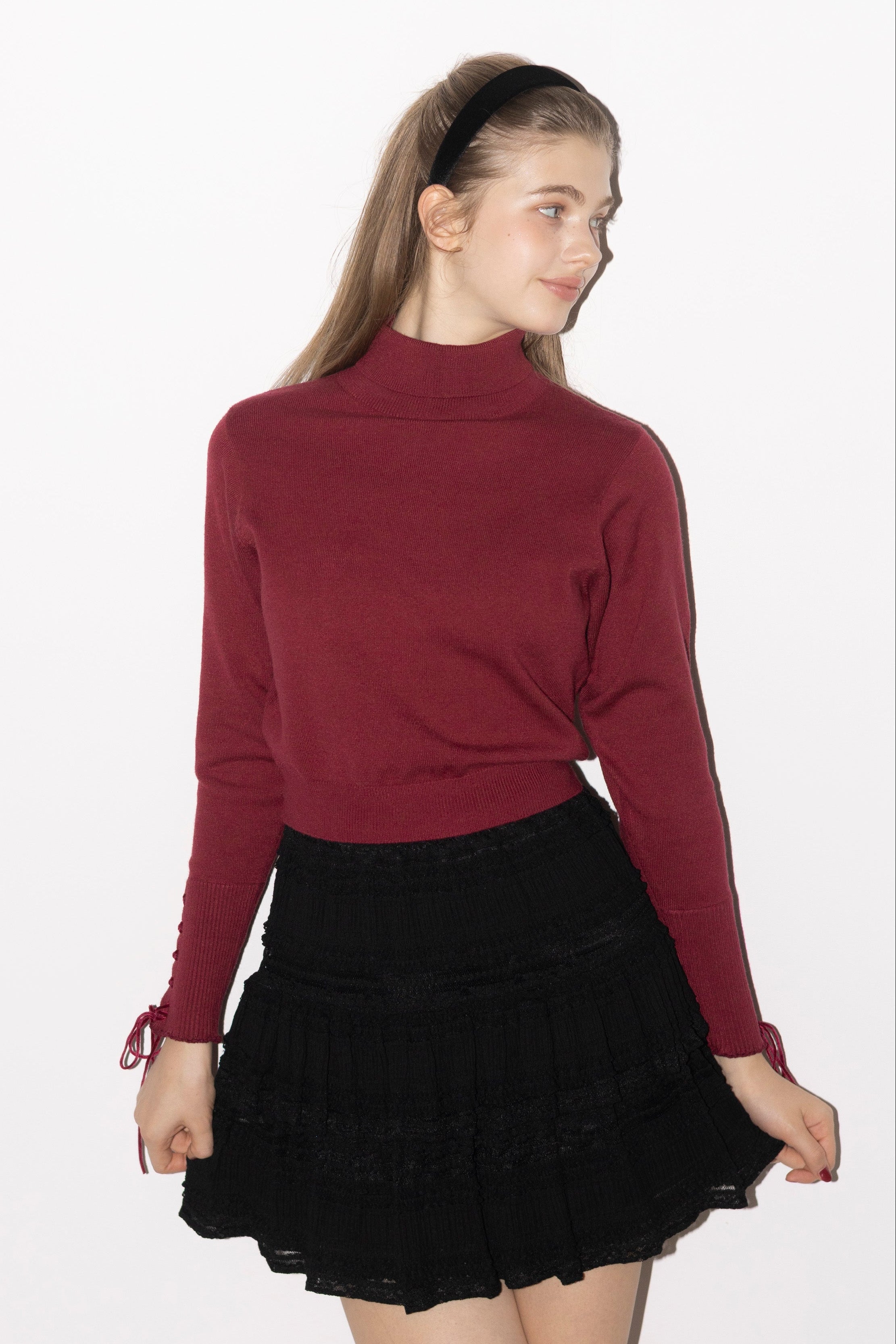 lace up ribbon turtle knit