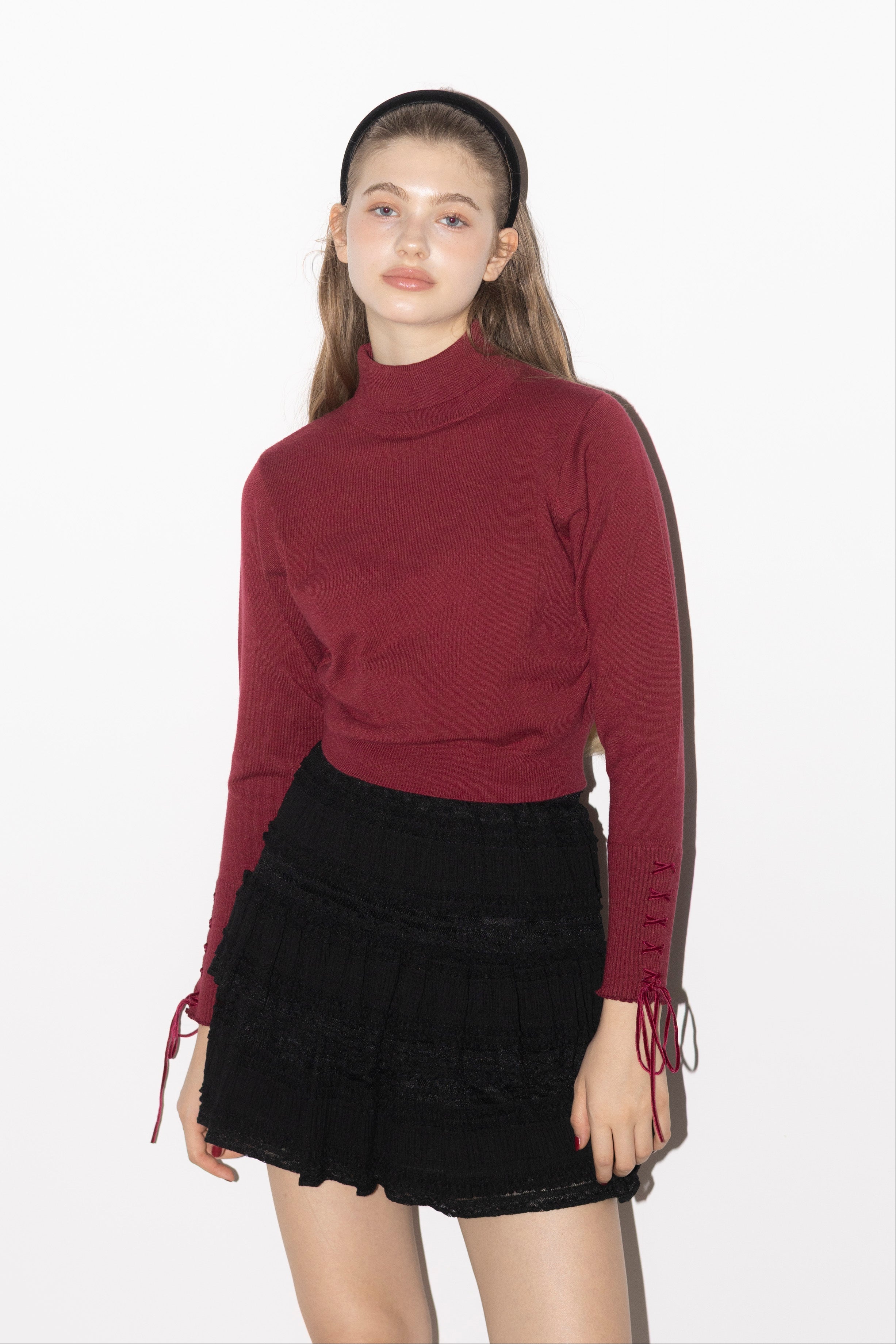 lace up ribbon turtle knit