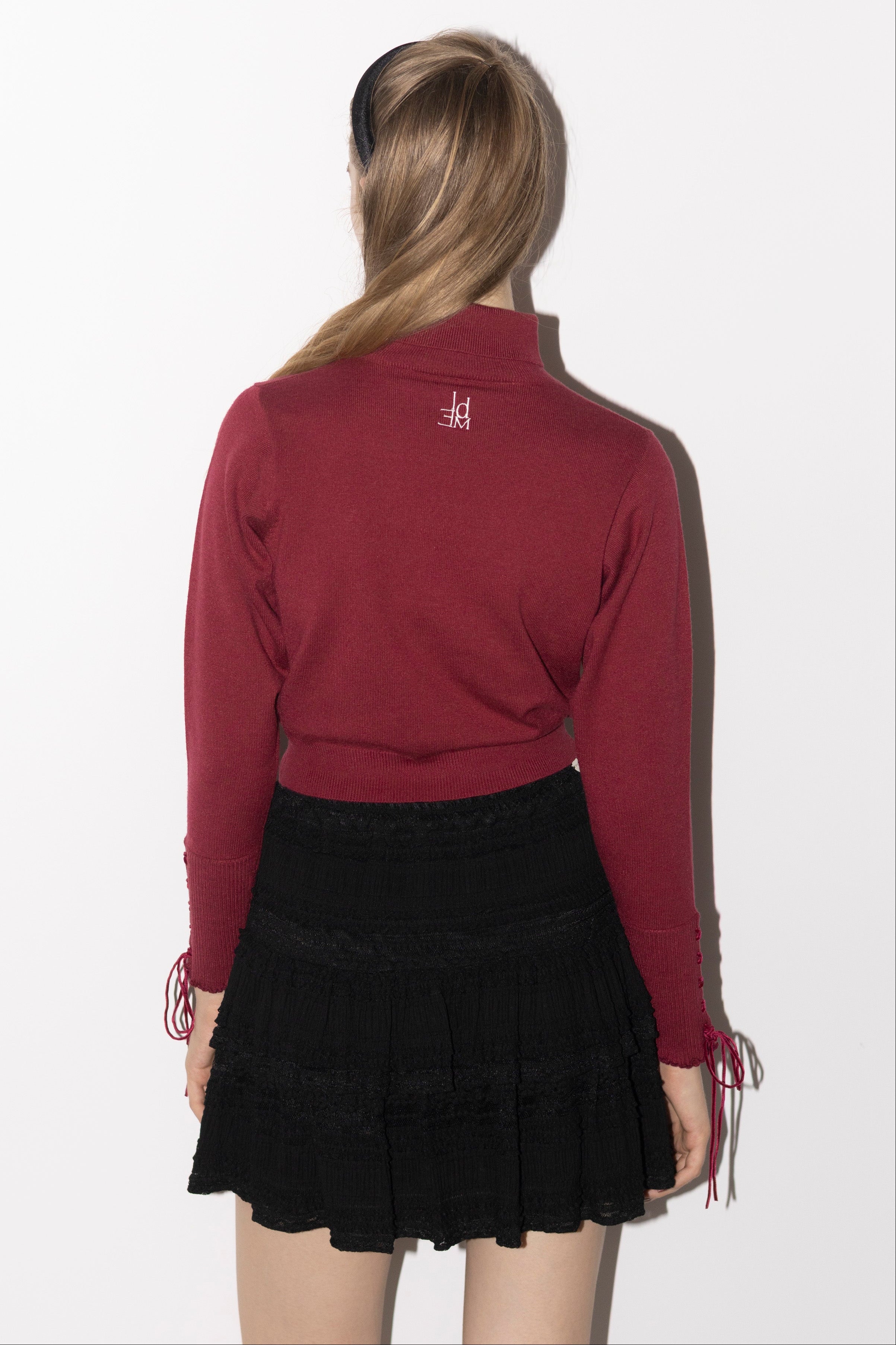 lace up ribbon turtle knit