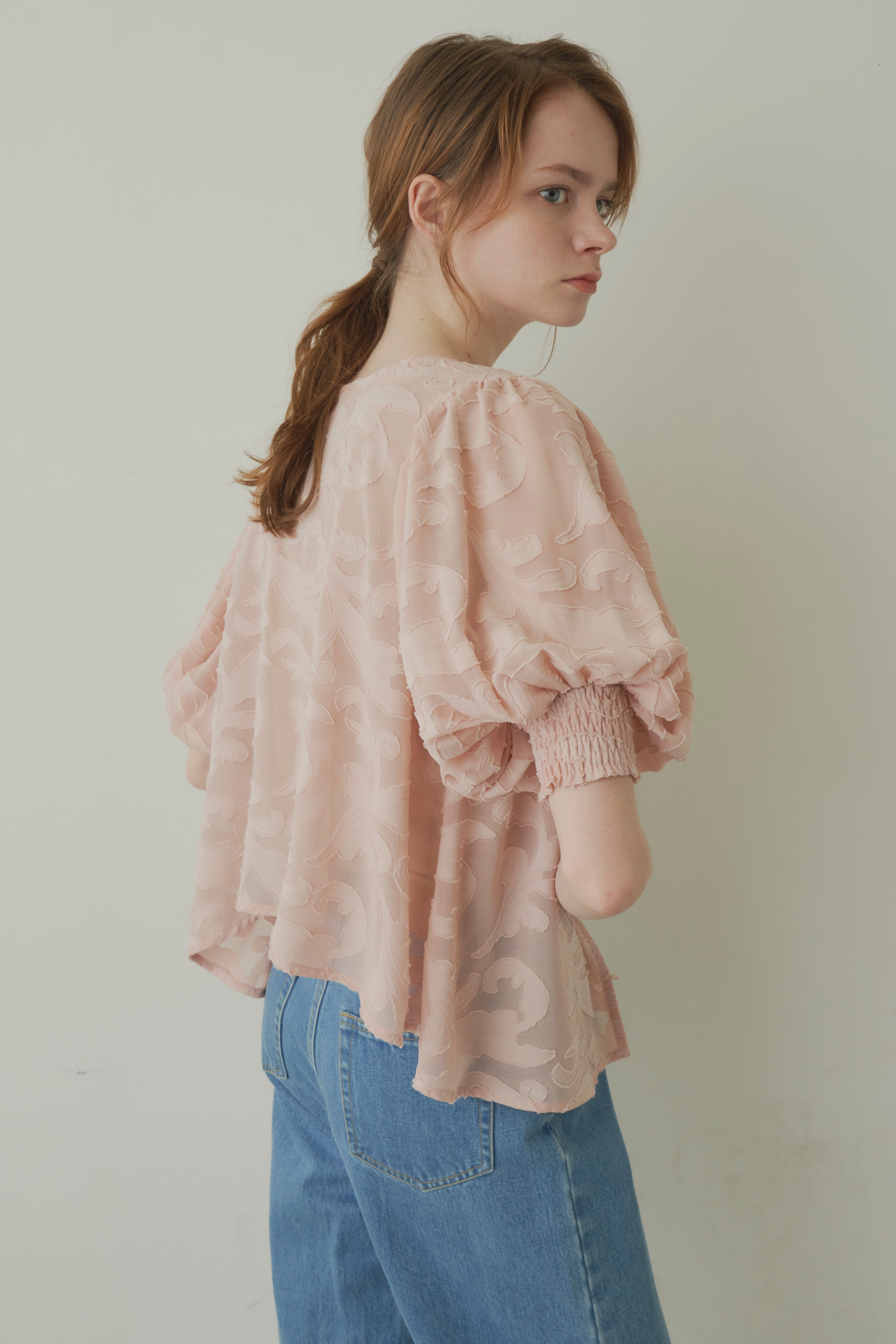 sheer jacquard volume blouse