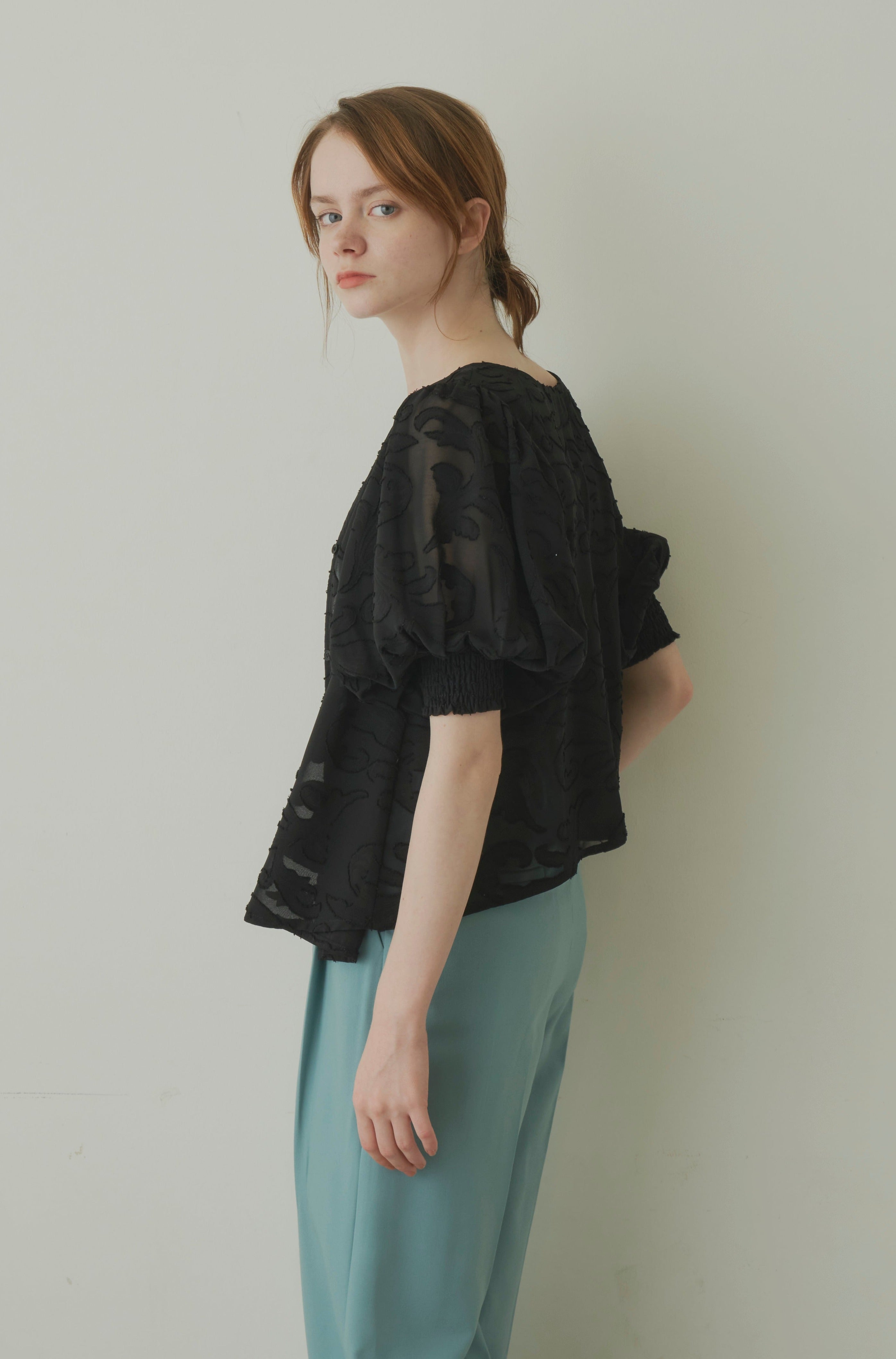 sheer jacquard volume blouse