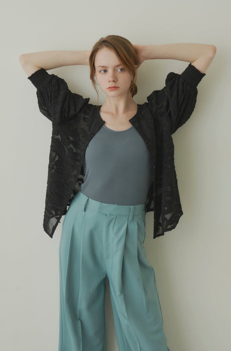sheer jacquard volume blouse