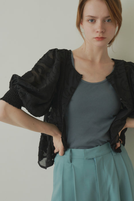 sheer jacquard volume blouse
