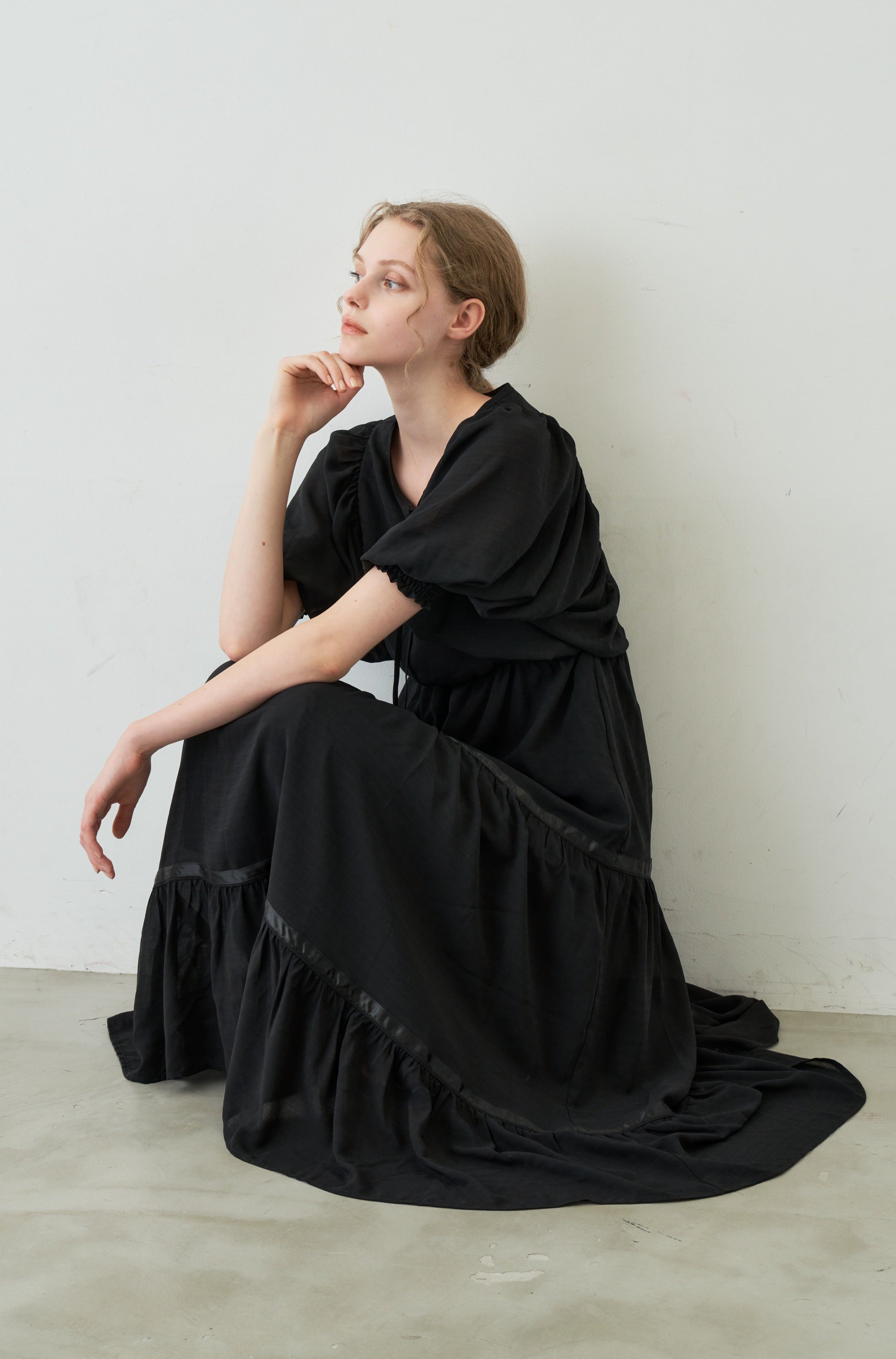 volume sleeve chiffon onepiece
