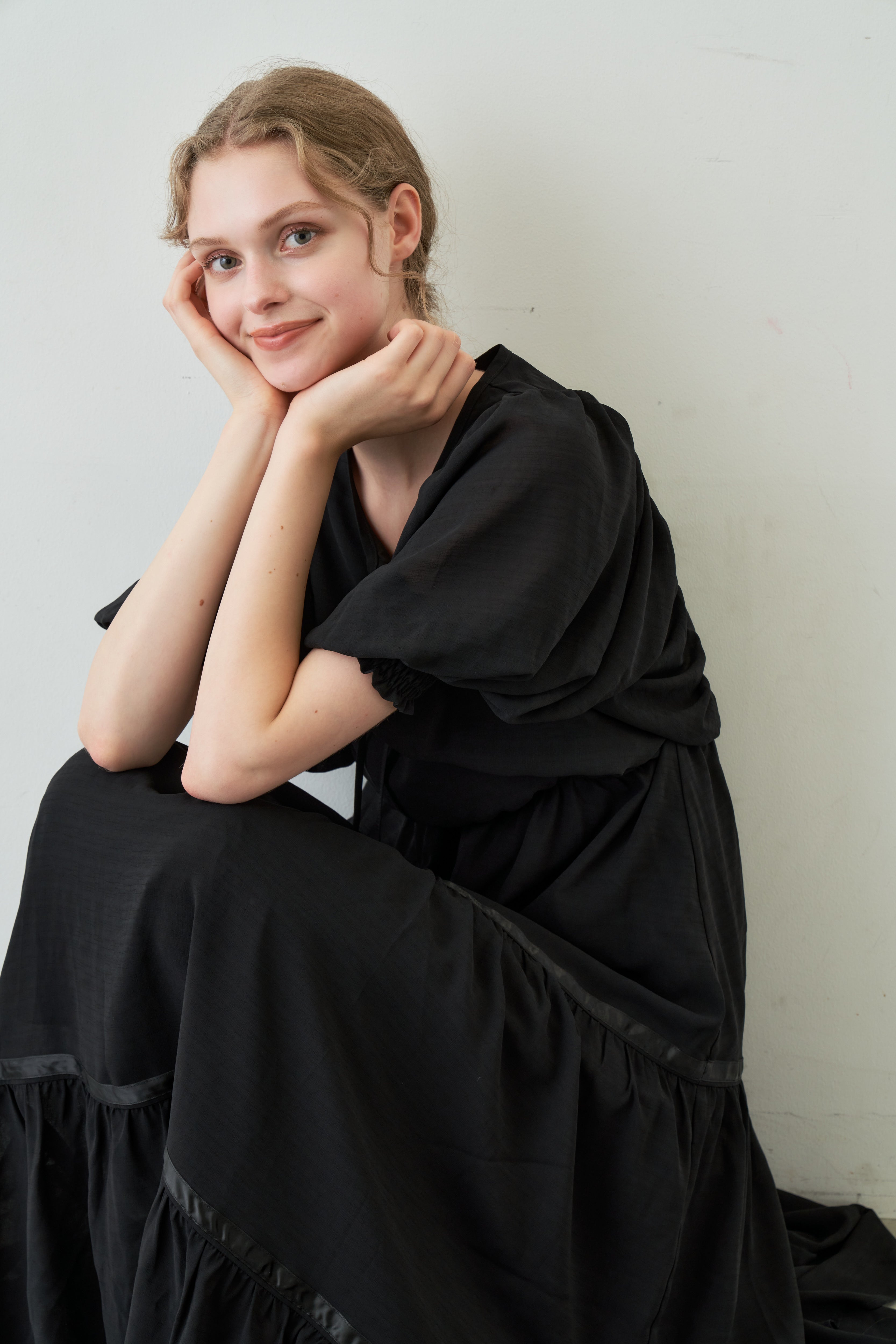 volume sleeve chiffon onepiece