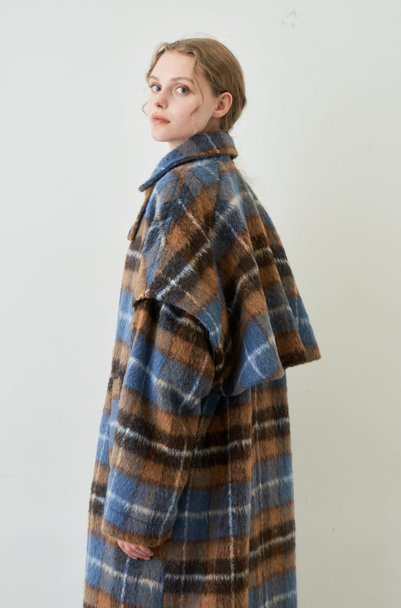 送料サービス idem British Check Coat チェック ブラウン ウール混