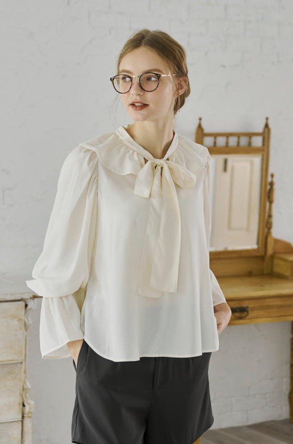 bowtie ribbon frill blouse