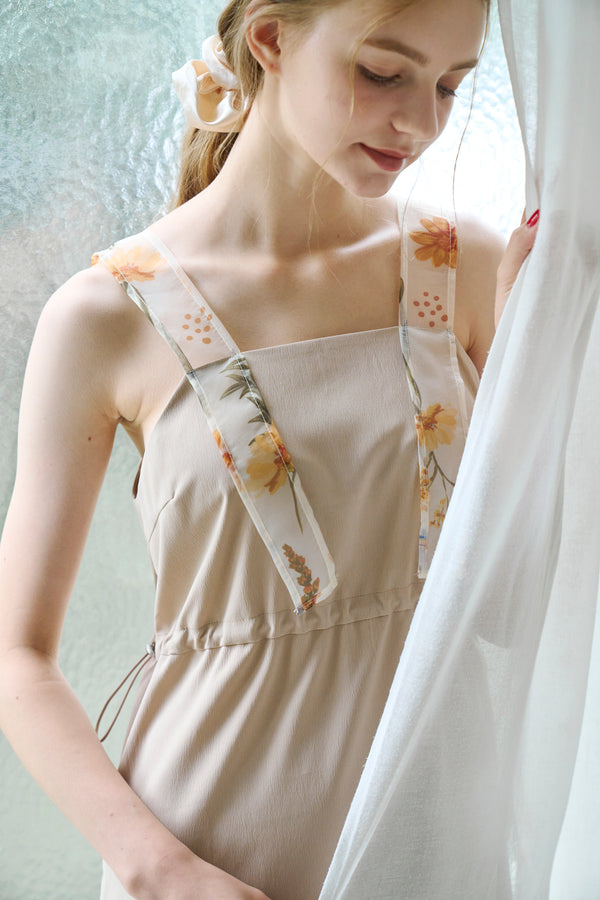 flower shoulder drawstring onepiece