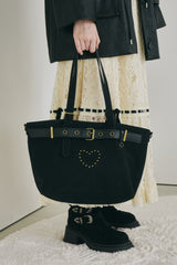 heart × belt suede shoulder bag