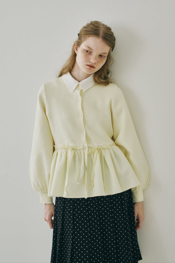 velours ribbon peplum cardigan