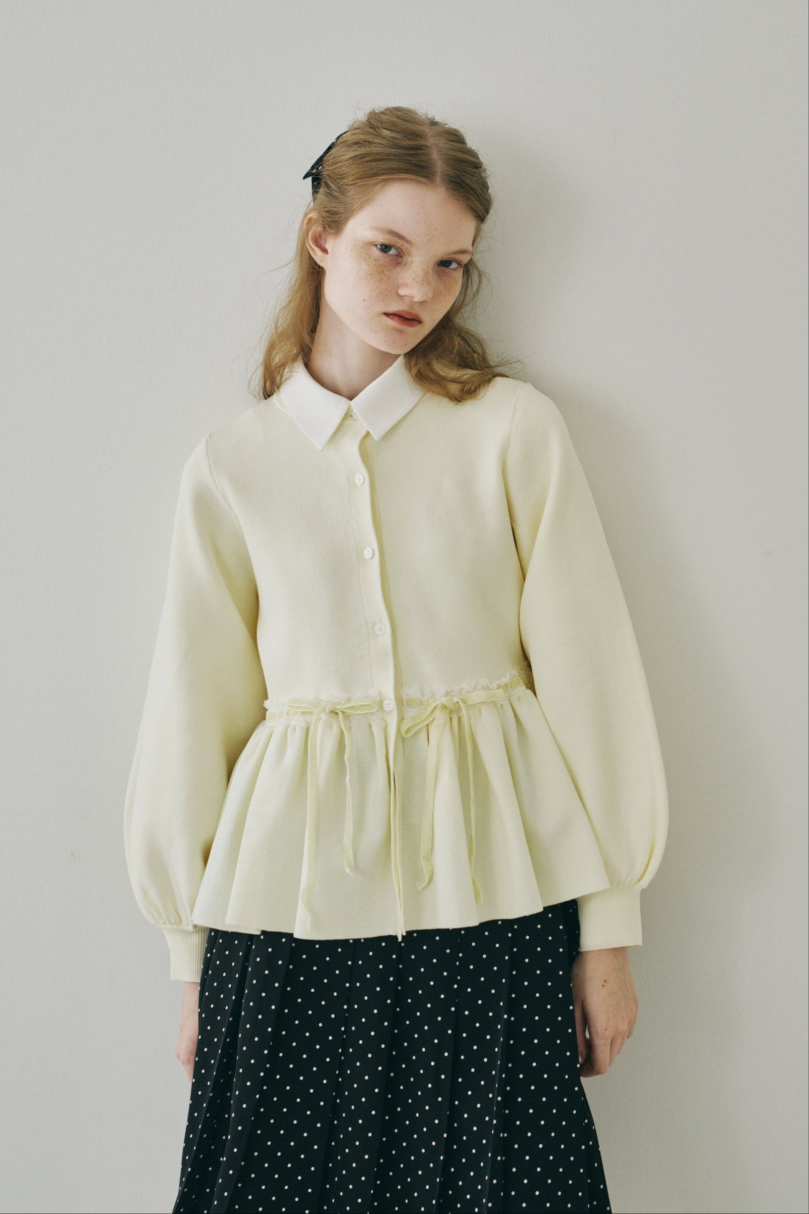 velours ribbon peplum cardigan