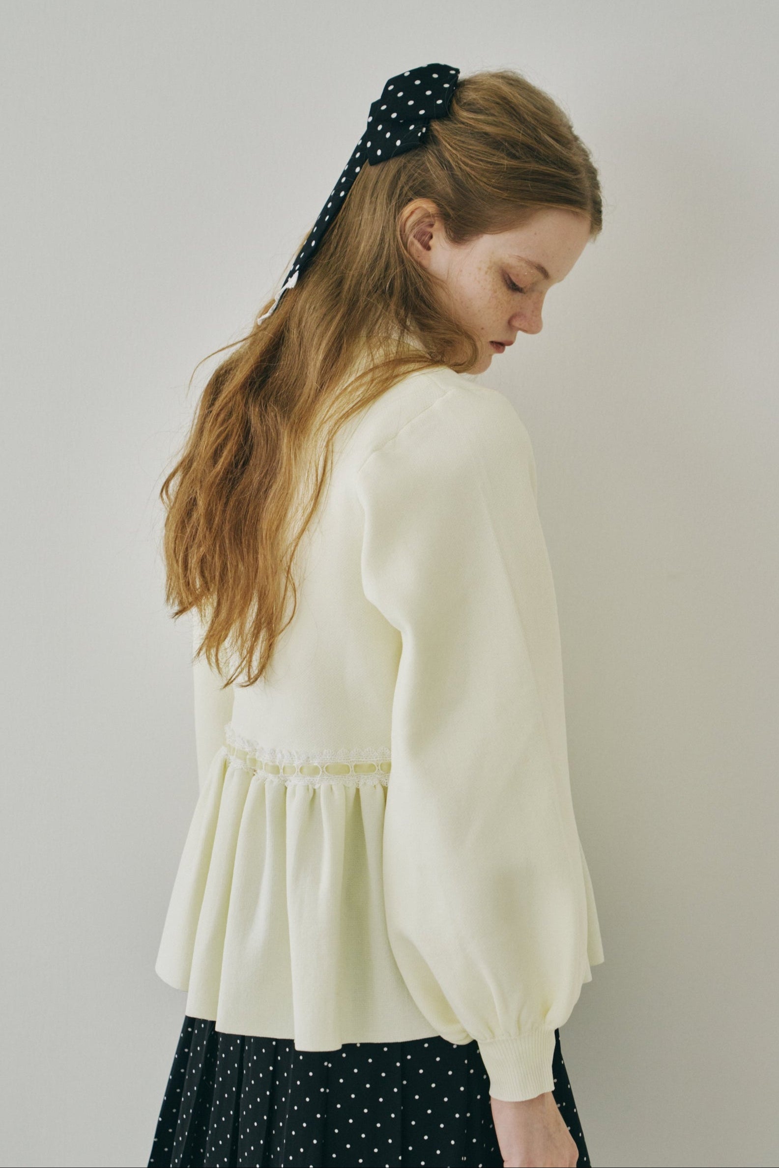 velours ribbon peplum cardigan