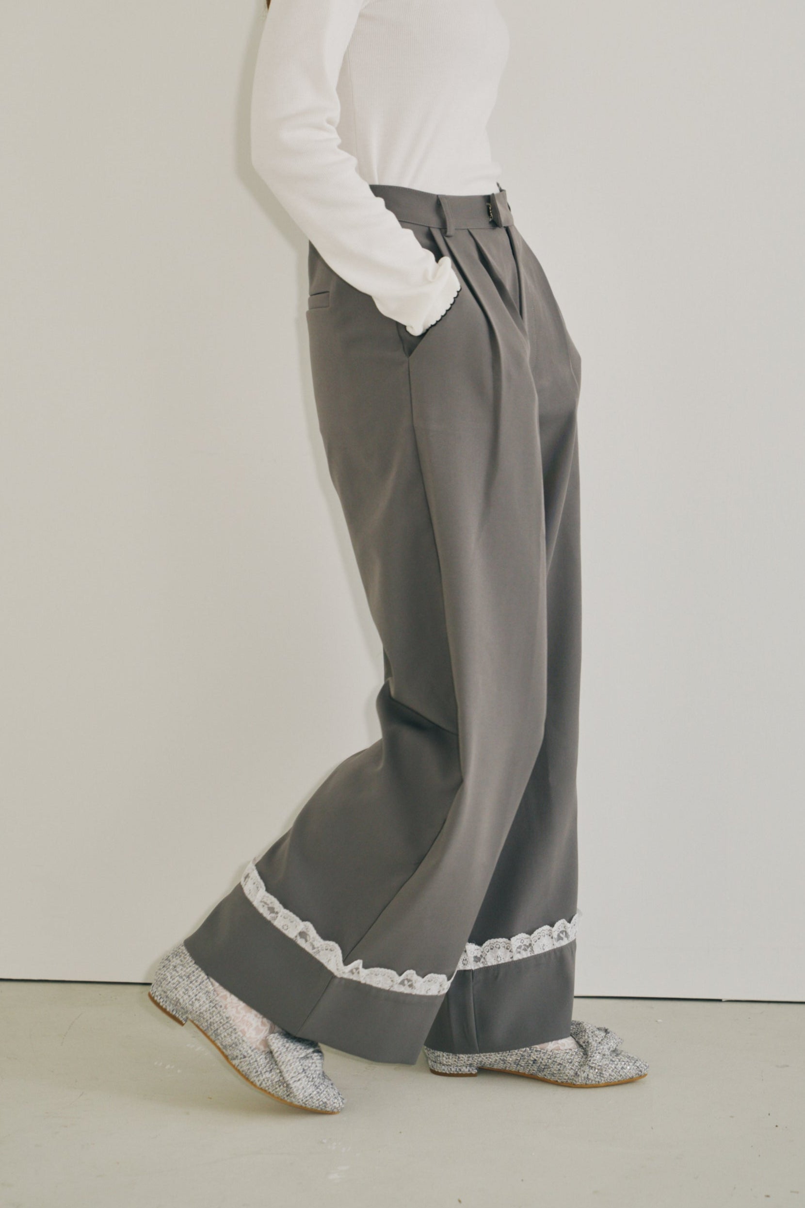 roll up lace wide pants