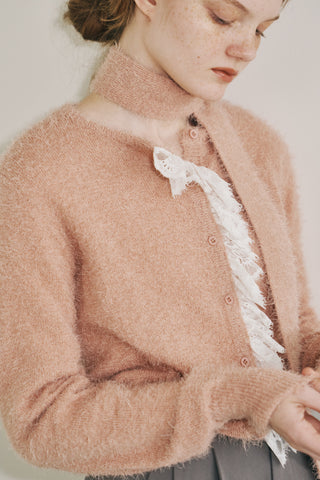 lace frill shaggy knit cardigan