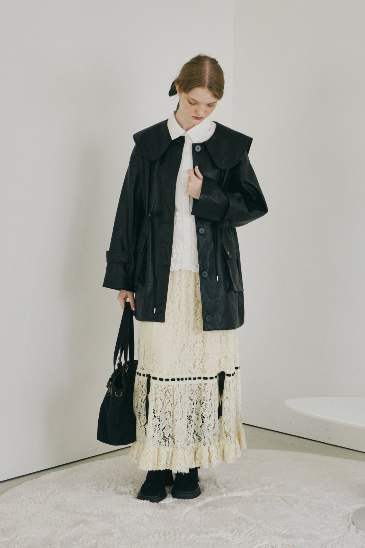 big collar vegan leather jacket – idem