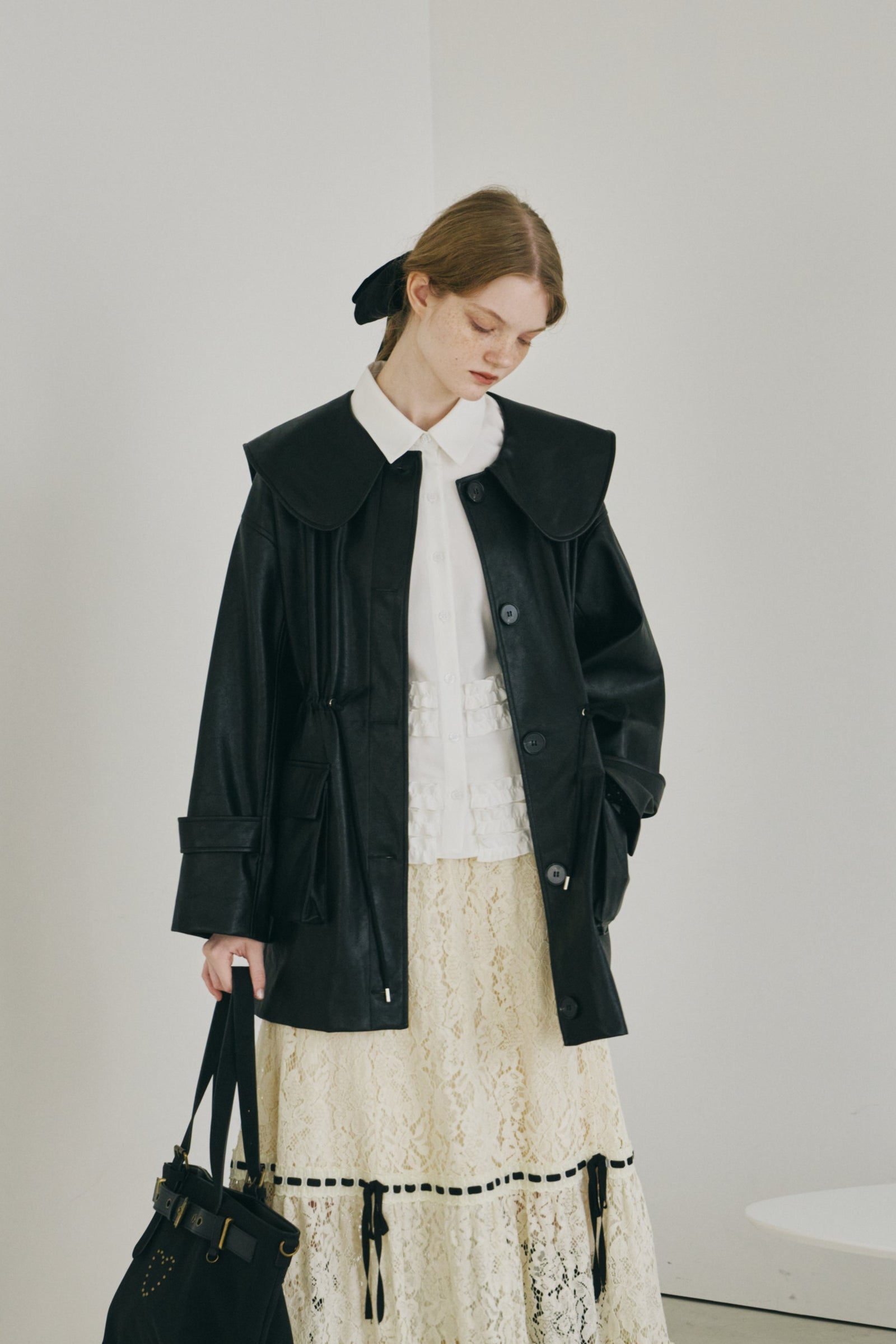 big collar vegan leather jacket – idem