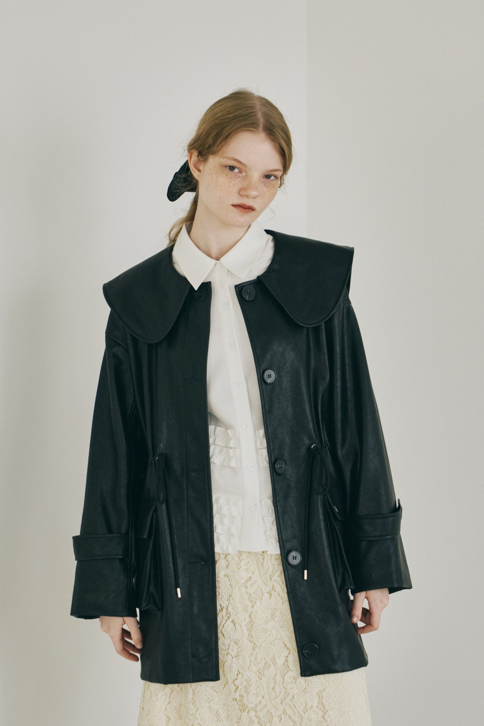 big collar vegan leather jacket – idem