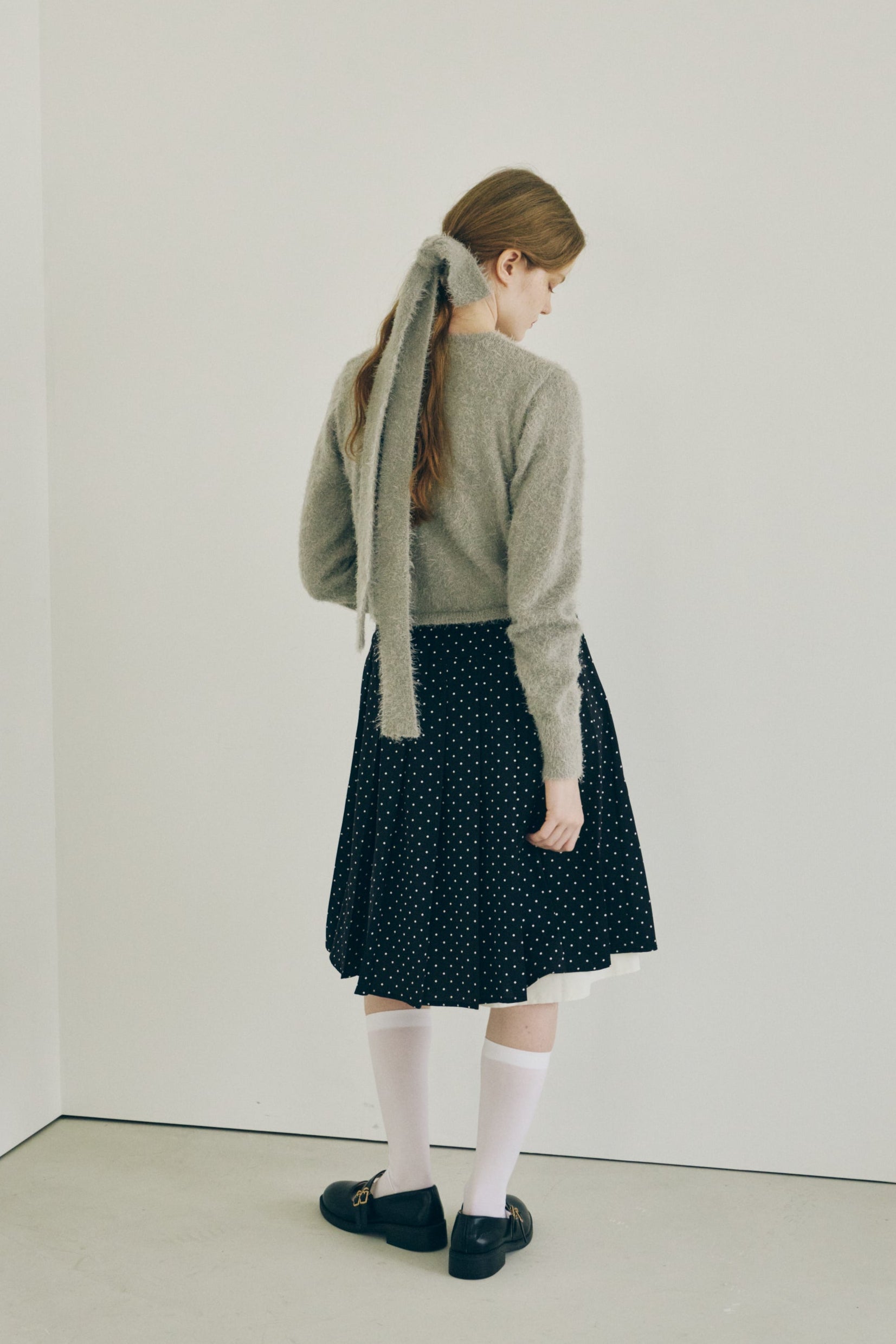 lace frill shaggy knit cardigan